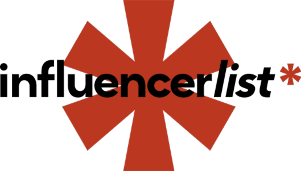 Logomarca da InfluencerList* a frente de um asterisco vermelho grande.